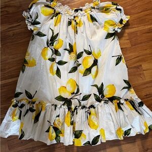 Aqua Lemon Print Mini Dress - White and Yellow